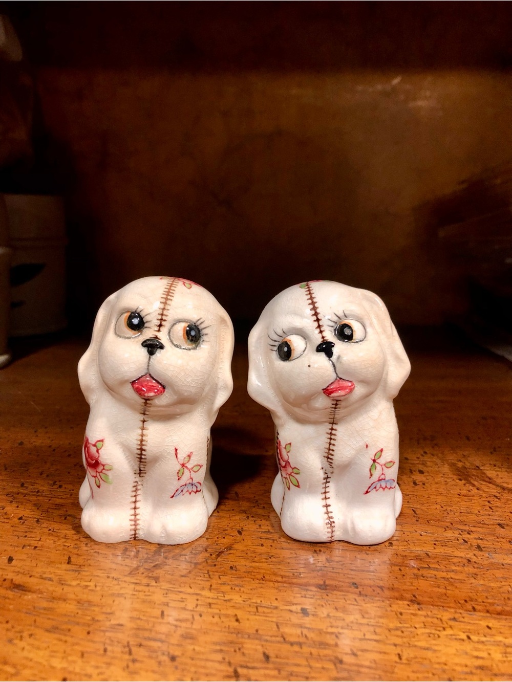 Vintage White Ceramic Puppy Salt and Pepper Shakers - Decorative Dog Figurines